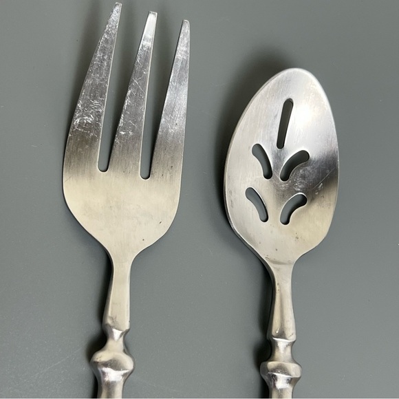2 Pc Townhouse Serving Meat Fork Pierced Spoon Cambridge Stainless Flatware - Picture 3 of 9